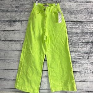 NWT-URBAN OUTFITTERS-Wide Leg High Waisted Neon Green Jeans
